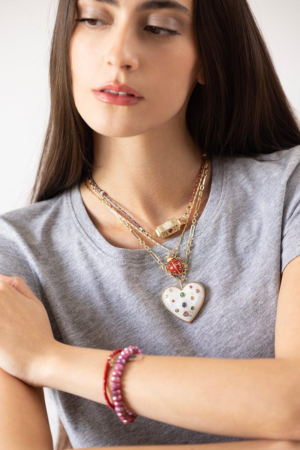 BRENT NEALE-Large Moonstone Puff Heart Necklace-YELLOW GOLD