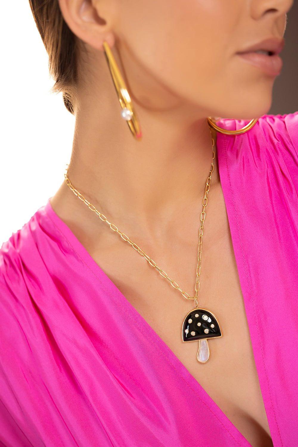 BRENT NEALE-Large Onyx Mushroom Necklace-YELLOW GOLD