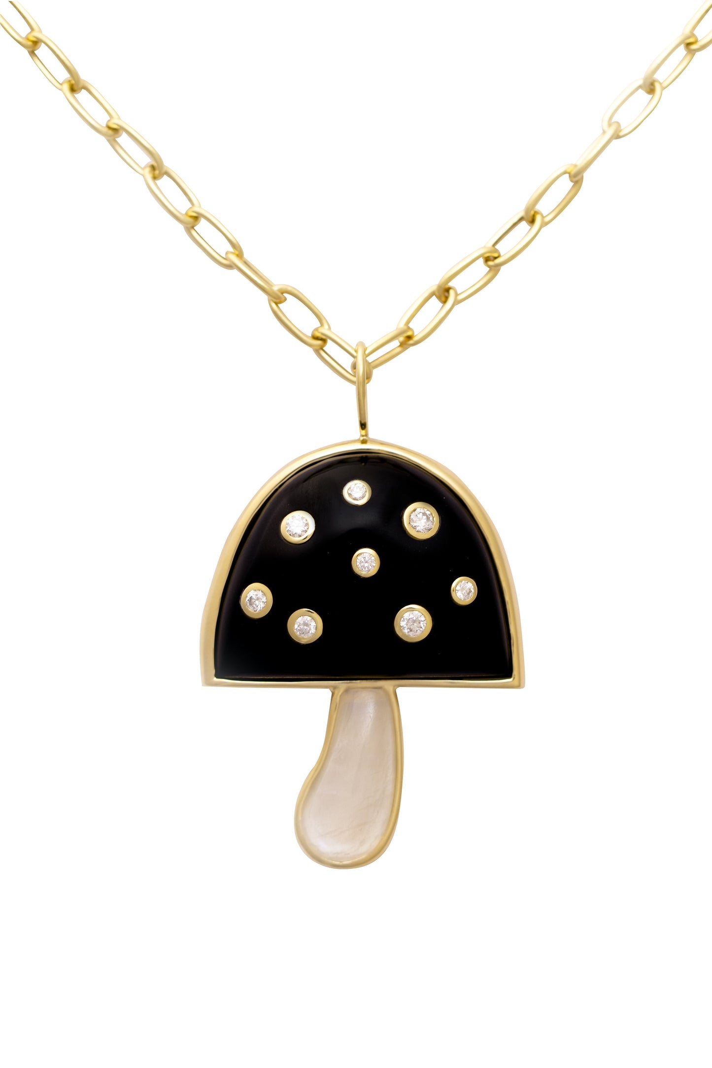 BRENT NEALE-Large Onyx Mushroom Necklace-YELLOW GOLD