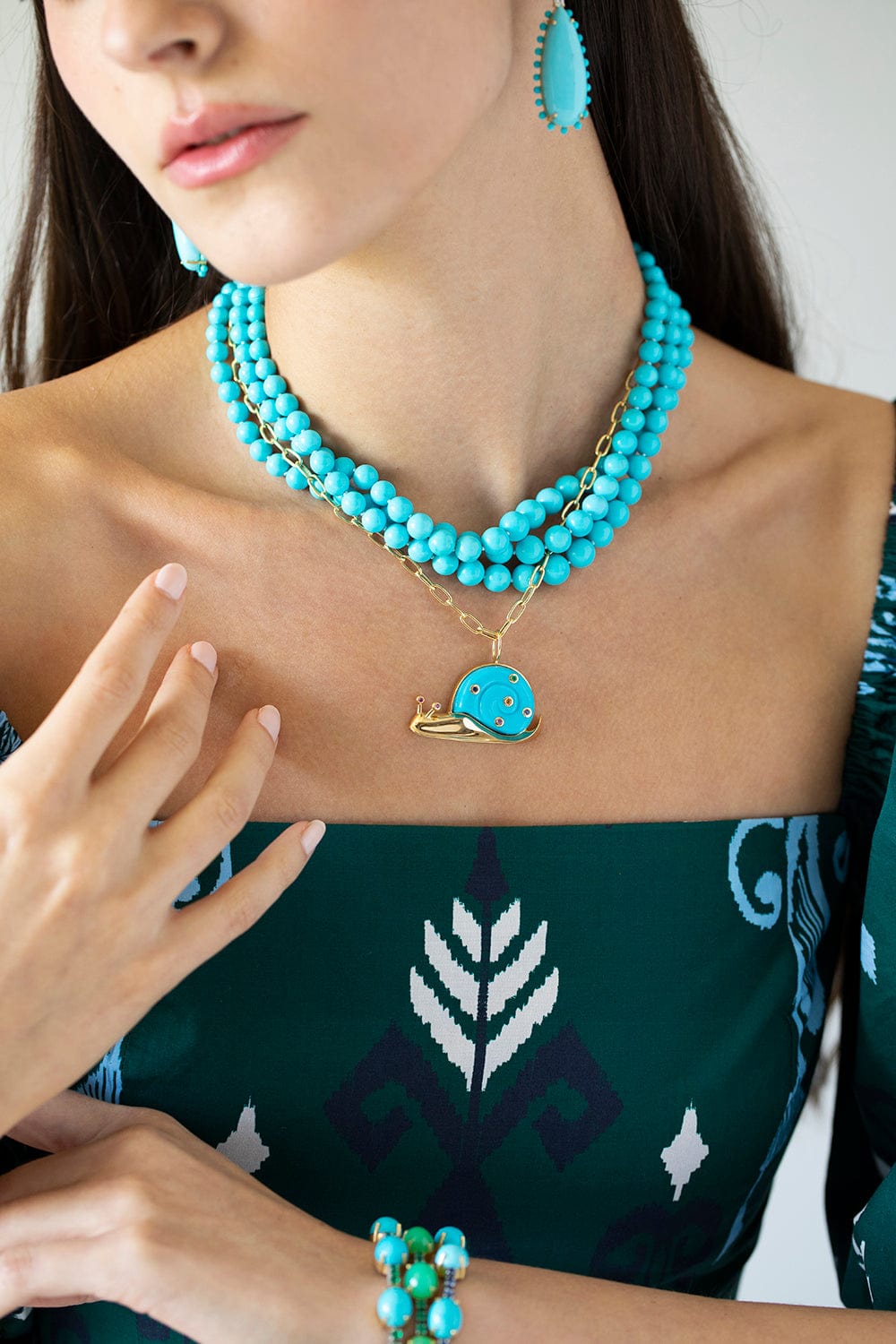 BRENT NEALE-Large Turquoise Snail Pendant Necklace-YELLOW GOLD