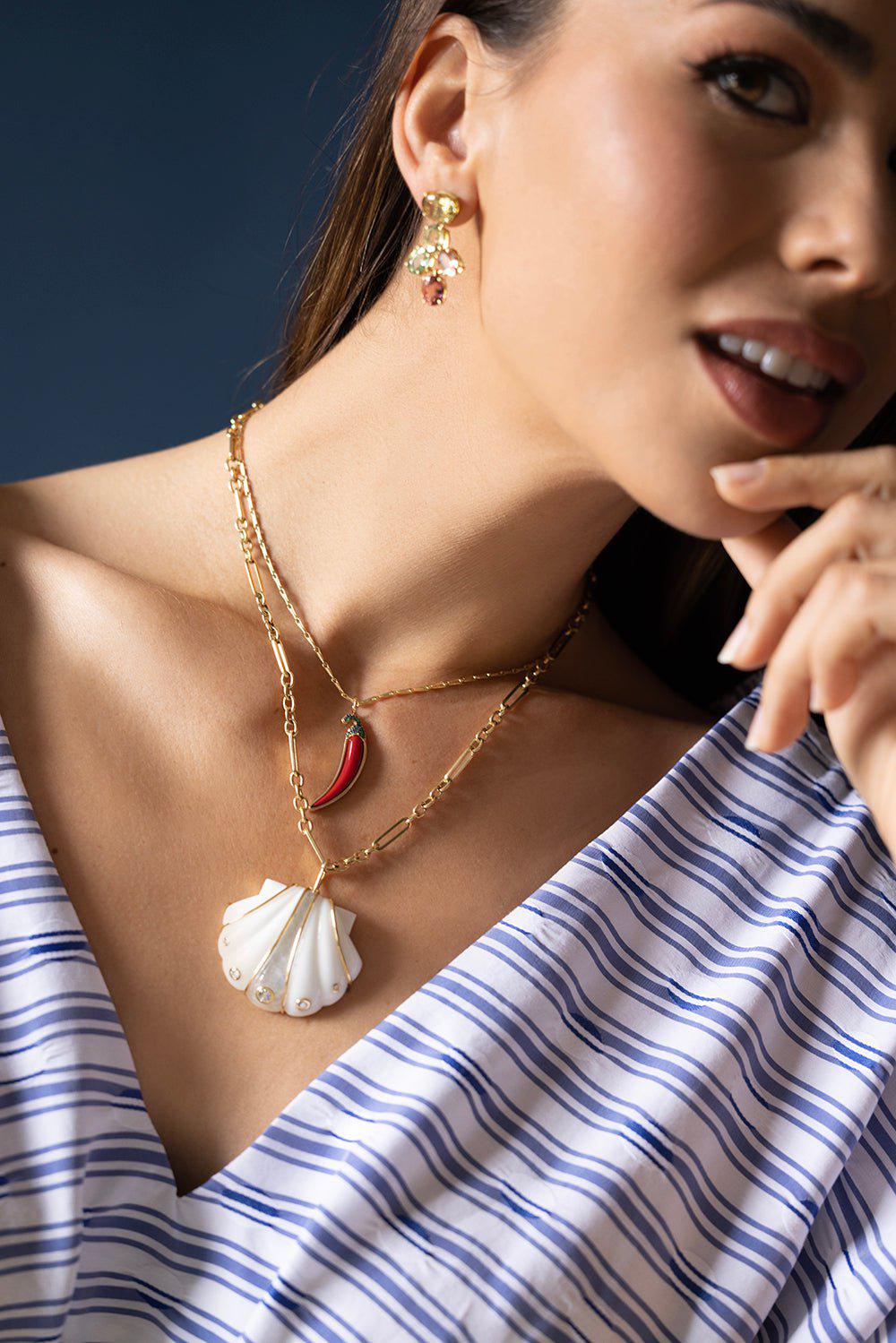 BRENT NEALE-Large White Agate Moonstone Shell Necklace-YELLOW GOLD