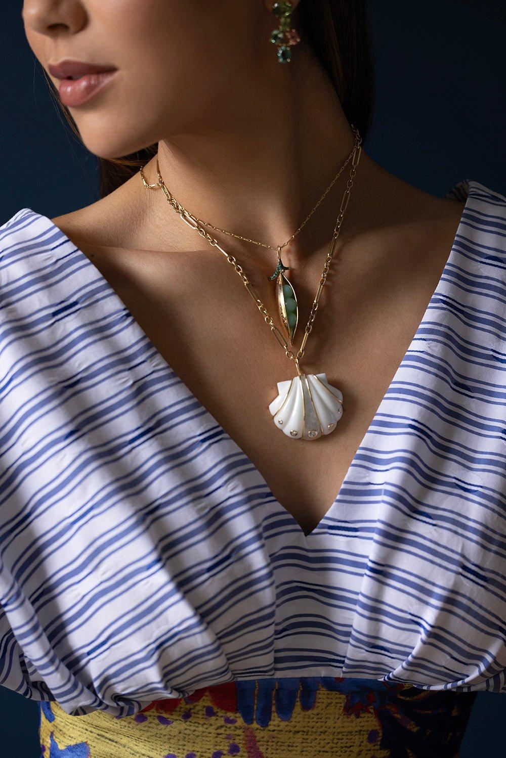 BRENT NEALE-Large White Agate Moonstone Shell Necklace-YELLOW GOLD