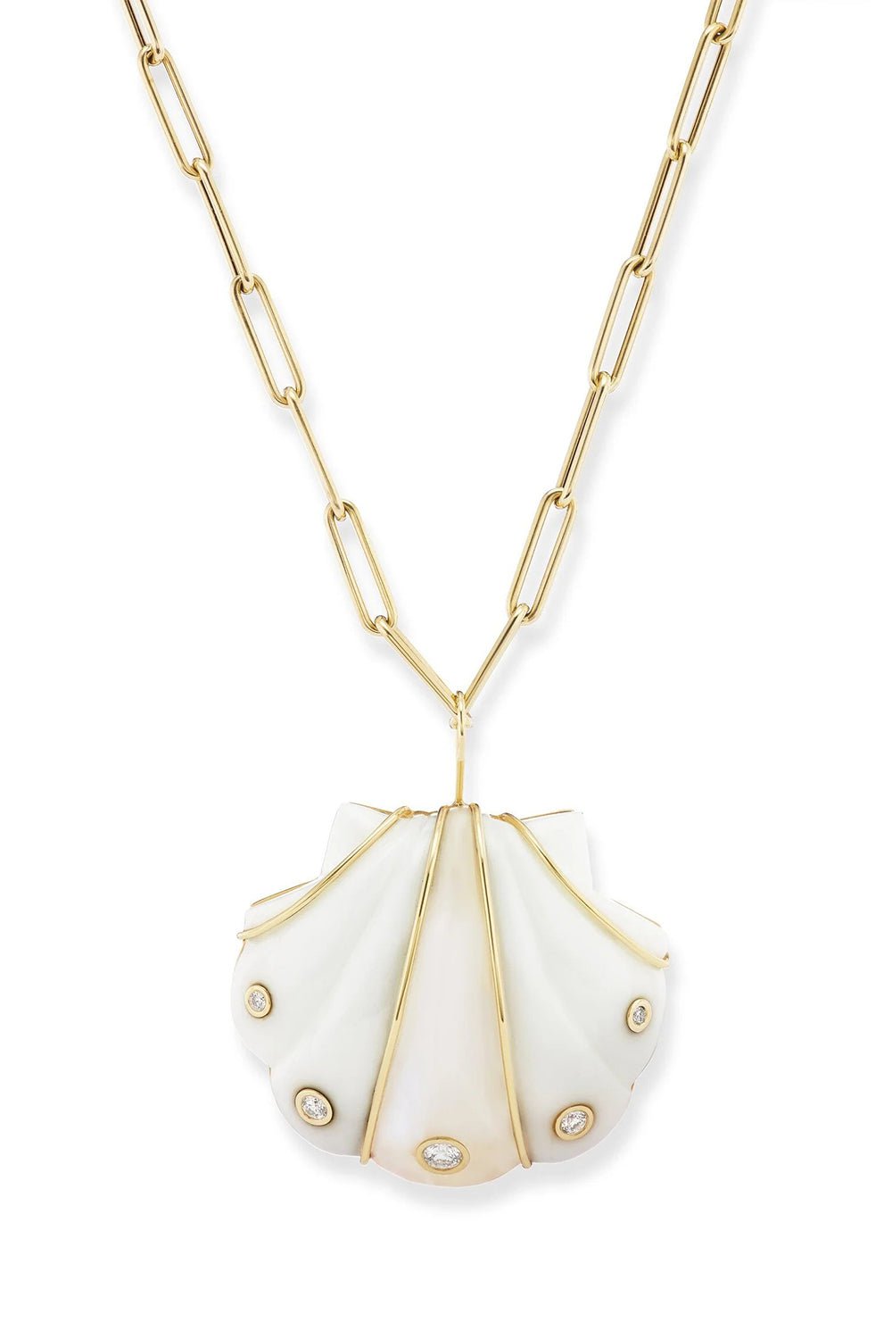 BRENT NEALE-Large White Agate Moonstone Shell Necklace-YELLOW GOLD