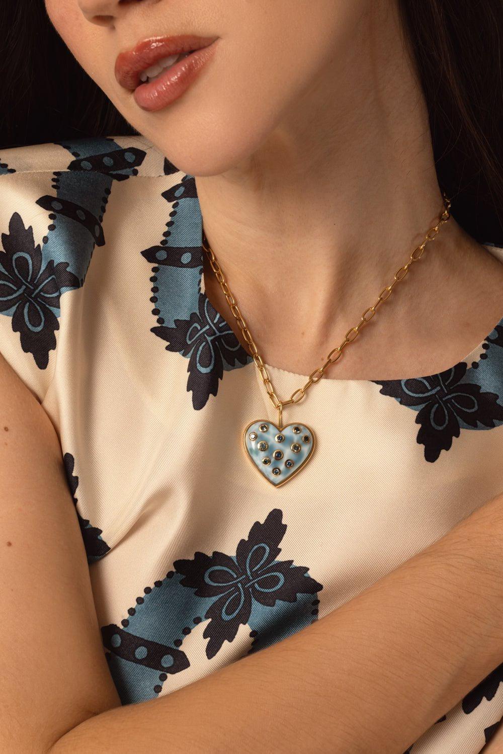 BRENT NEALE-Medium Larimar Heart Necklace-YELLOW GOLD