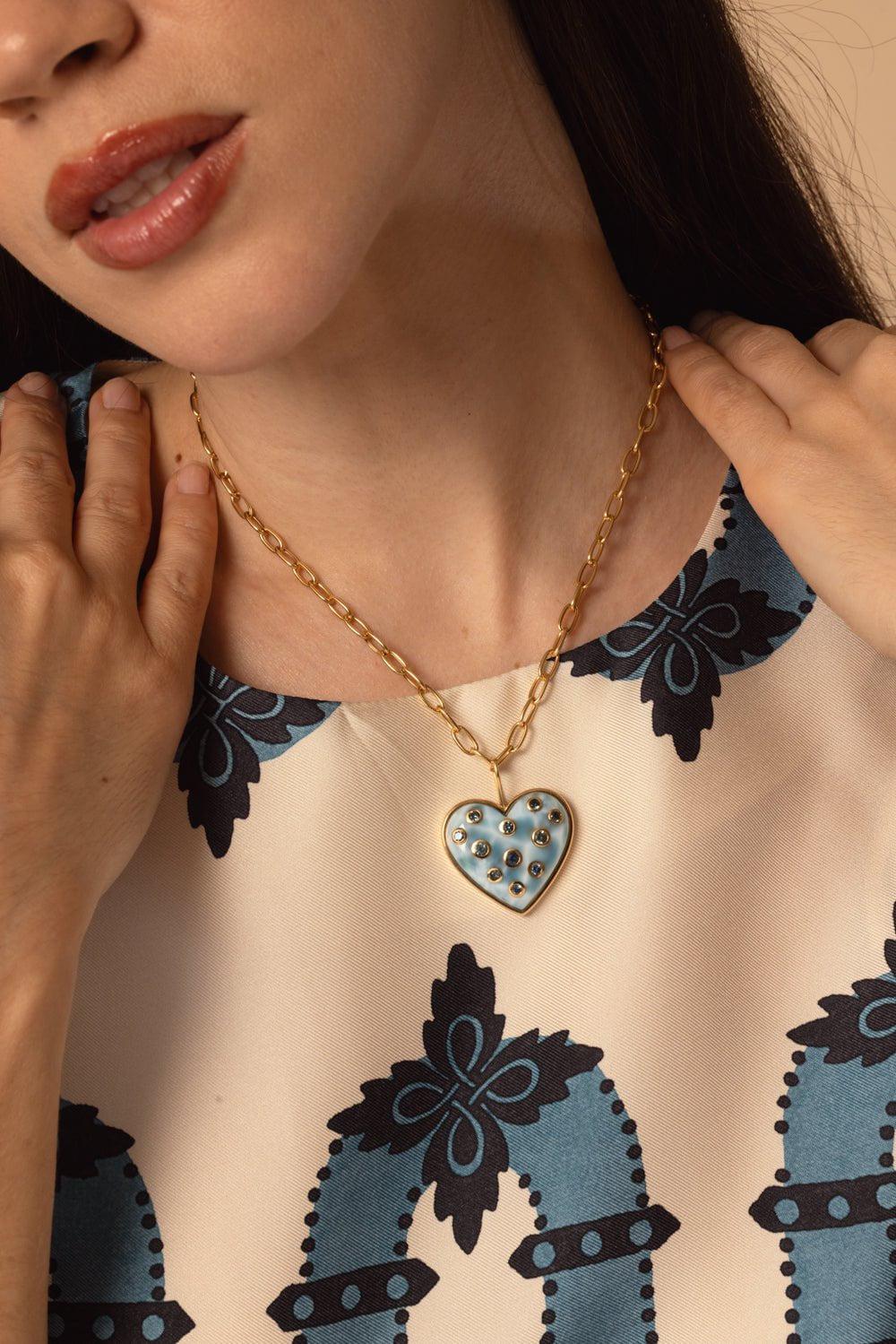 BRENT NEALE-Medium Larimar Heart Necklace-YELLOW GOLD