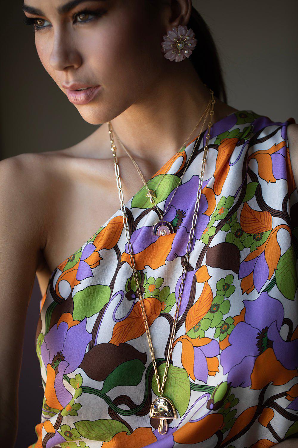 BRENT NEALE-Mini Baguette Mushroom Necklace-YELLOW GOLD