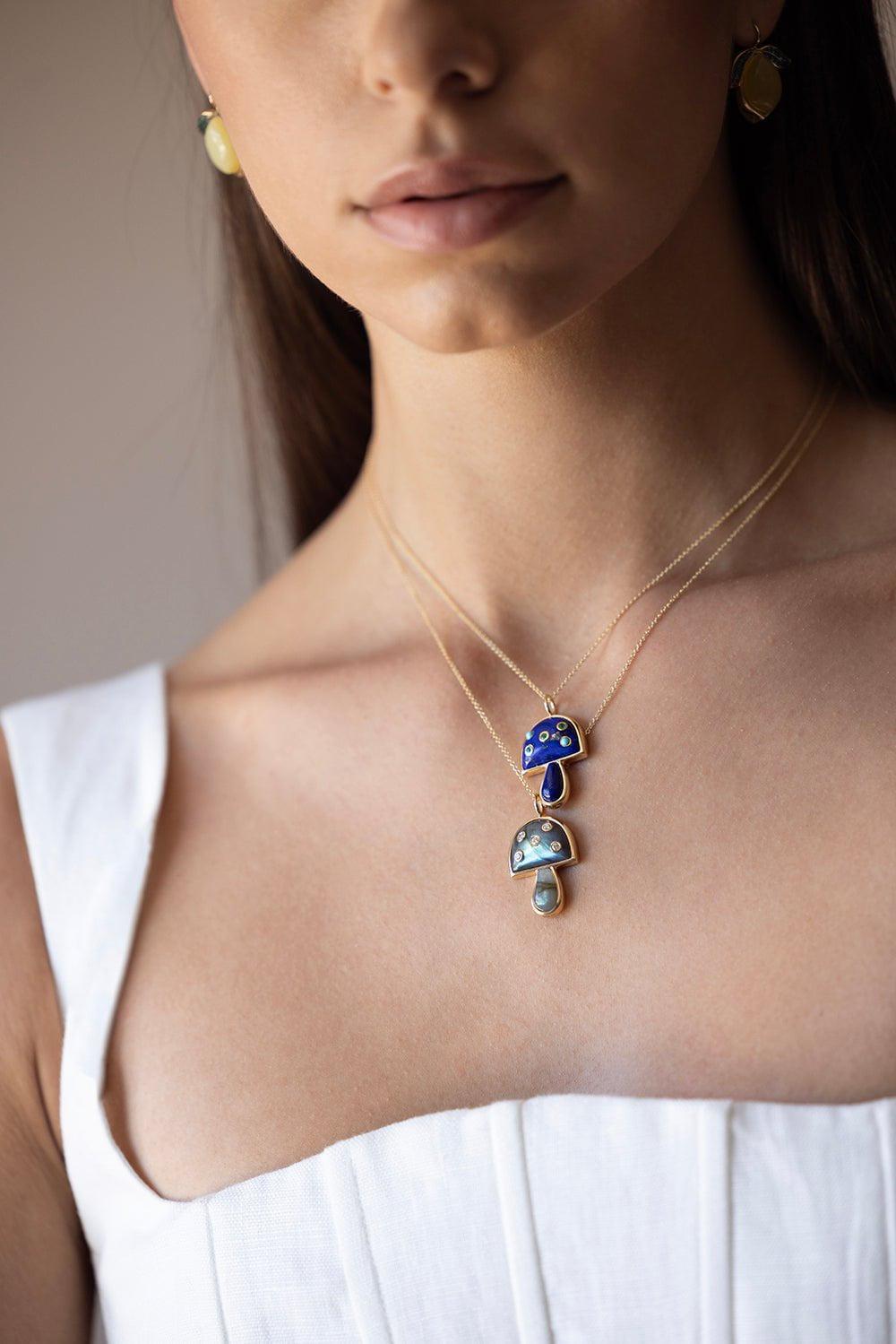 BRENT NEALE-Mini Lapis Mushroom Necklace-YELLOW GOLD