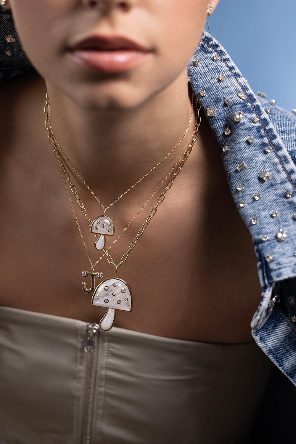 BRENT NEALE-Mini Moonstone Mushroom Necklace-YELLOW GOLD