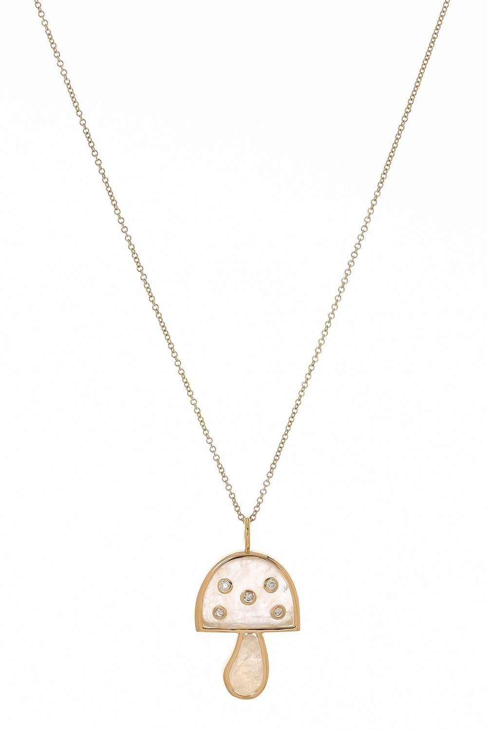 BRENT NEALE-Mini Moonstone Mushroom Necklace-YELLOW GOLD