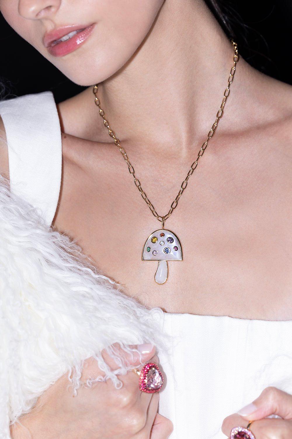 BRENT NEALE-Moonstone Magic Mushroom Necklace-YELLOW GOLD