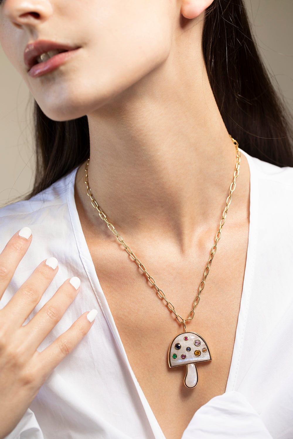 BRENT NEALE-Moonstone Magic Mushroom Necklace-YELLOW GOLD