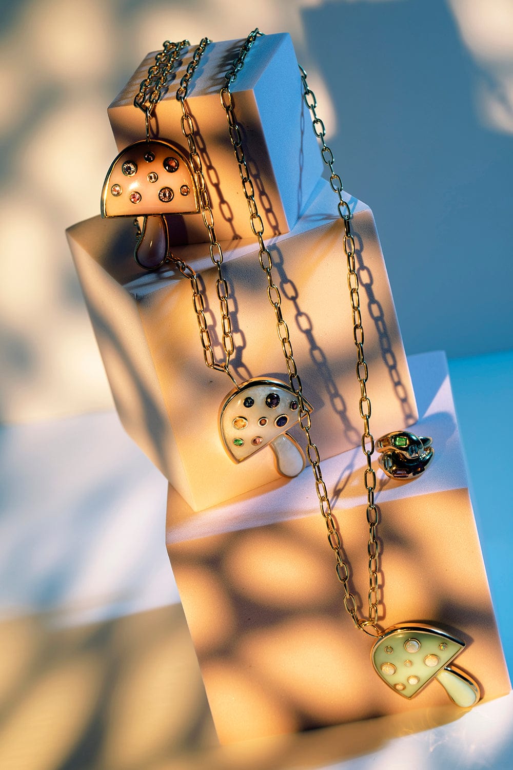 BRENT NEALE-Moonstone Magic Mushroom Necklace-YELLOW GOLD