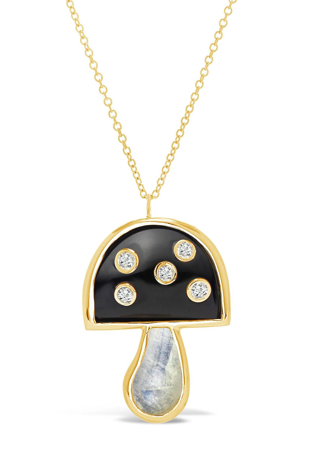 BRENT NEALE-Onyx Moonstone Mini Mushroom Necklace-YELLOW GOLD