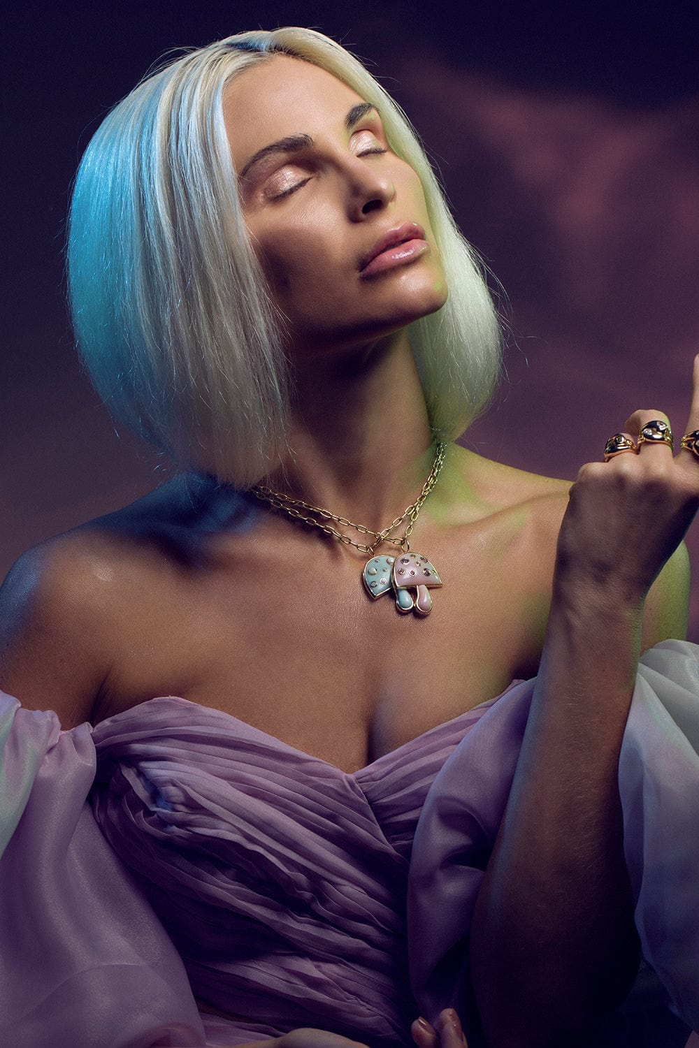 BRENT NEALE-Pink Opal Magic Mushroom Necklace-YELLOW GOLD