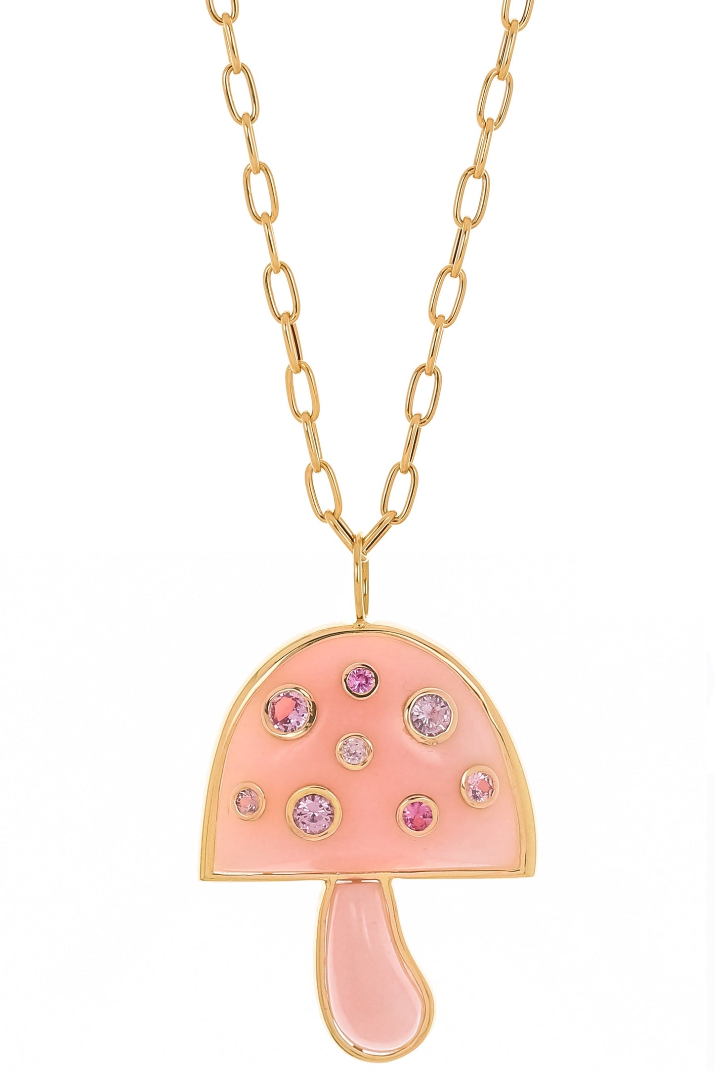 BRENT NEALE-Pink Opal Magic Mushroom Necklace-YELLOW GOLD