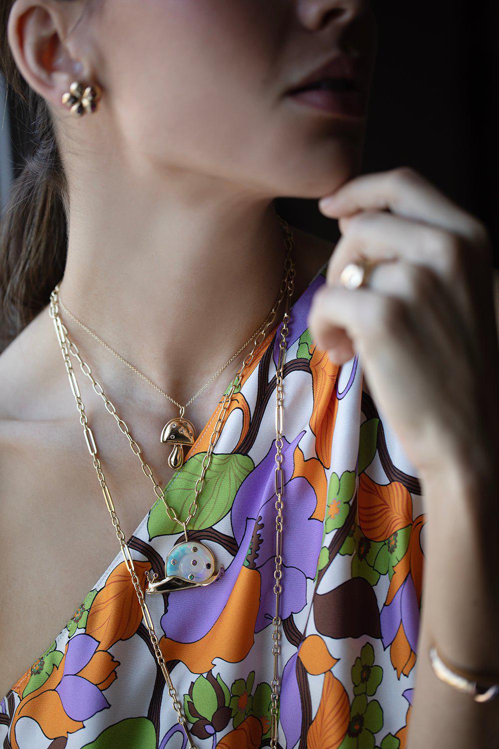 BRENT NEALE-Small Diamond Mushroom Necklace-YELLOW GOLD