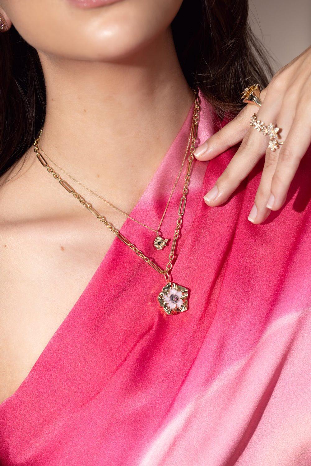 BRENT NEALE-Small Hibiscus Pendant Necklace-YELLOW GOLD