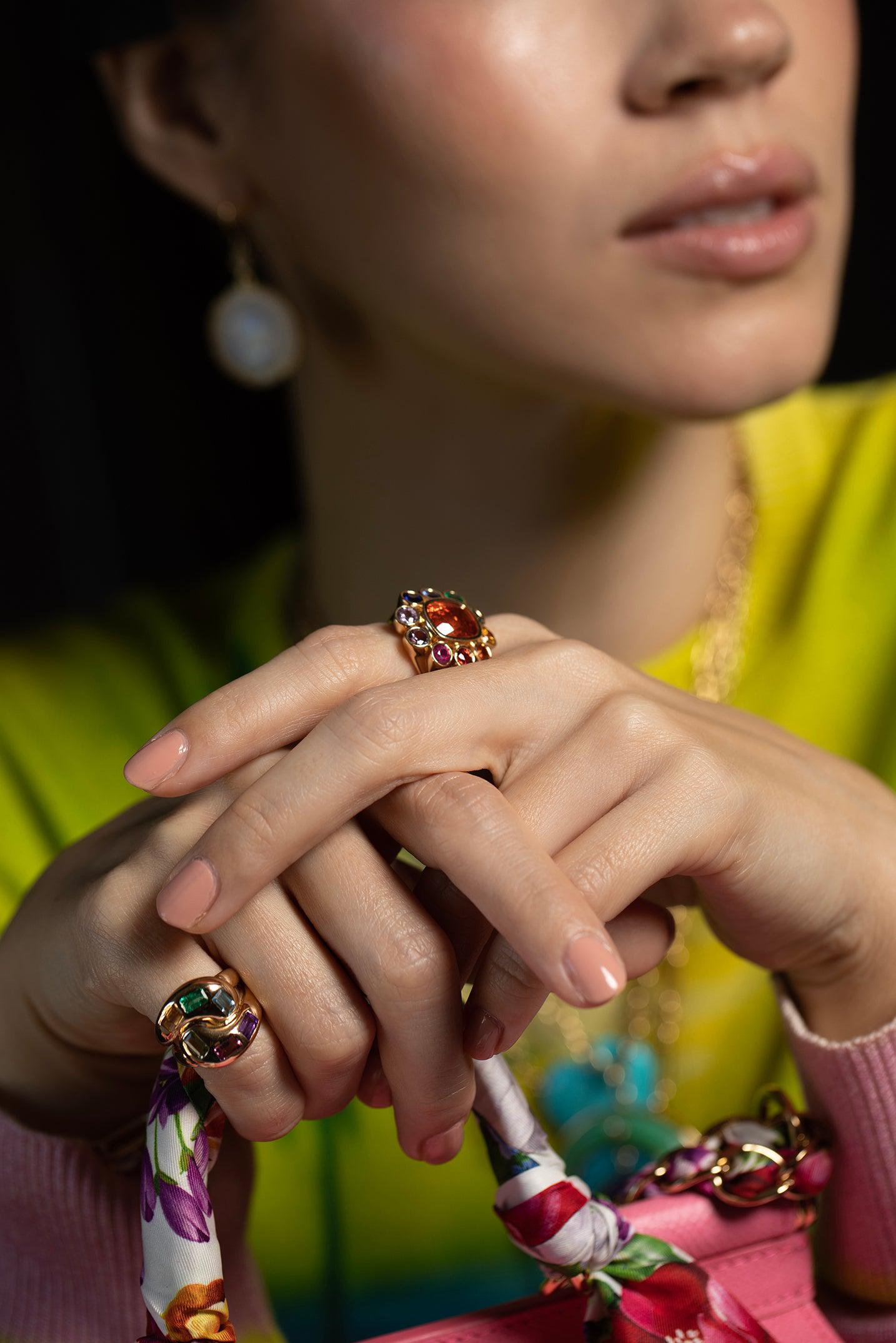 BRENT NEALE-Multi-Color Gemstone Knot Ring-