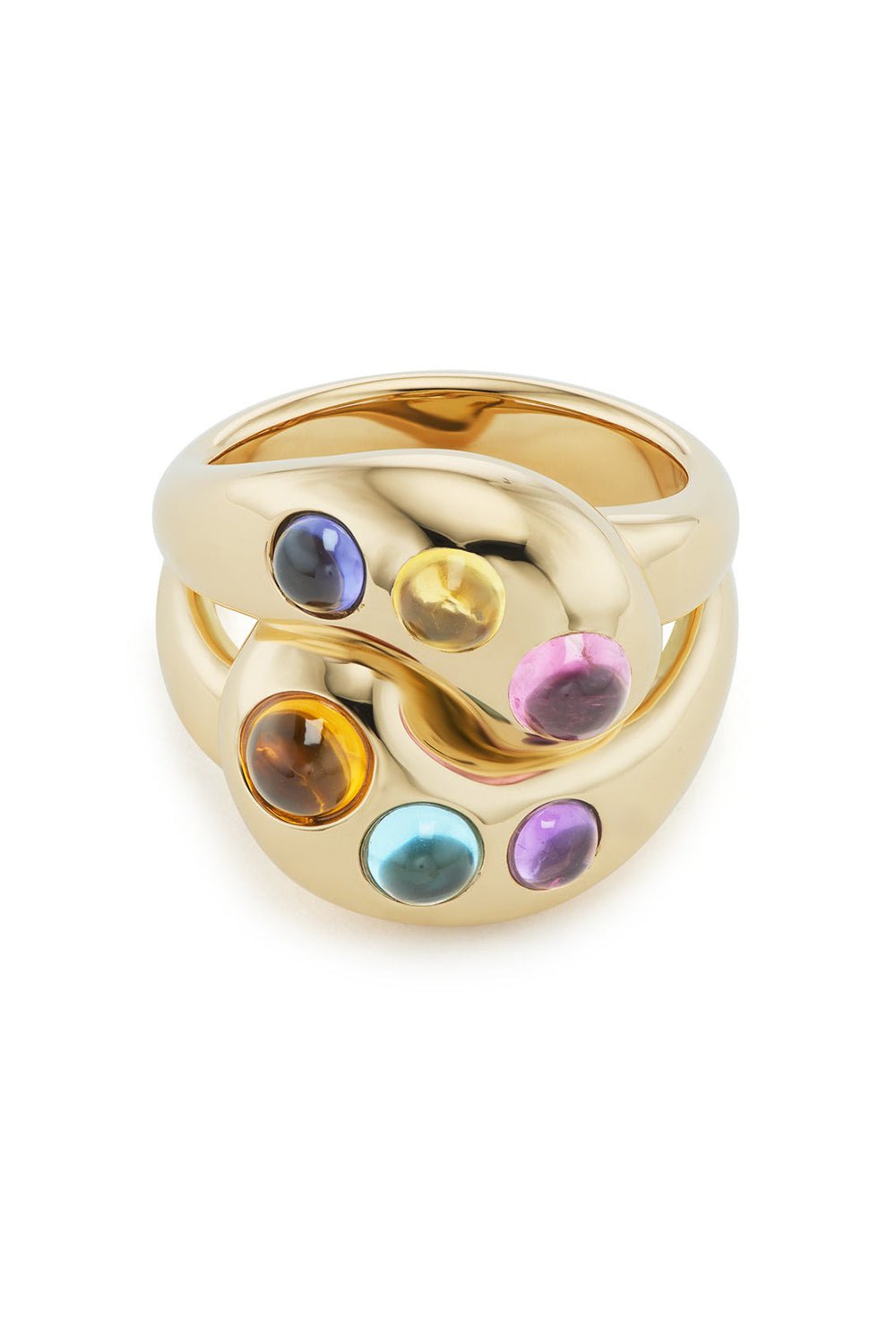BRENT NEALE-6 Rainbow Cabochon Knot Ring-YELLOW GOLD