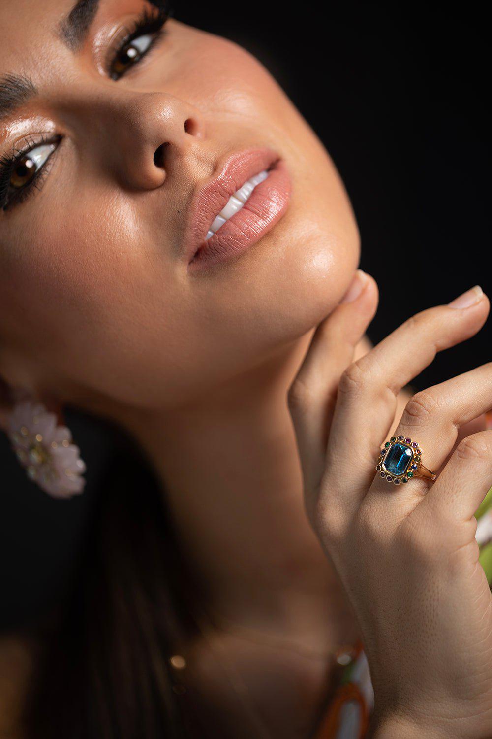 BRENT NEALE-Aquamarine Wildflower Ring-YELLOW GOLD