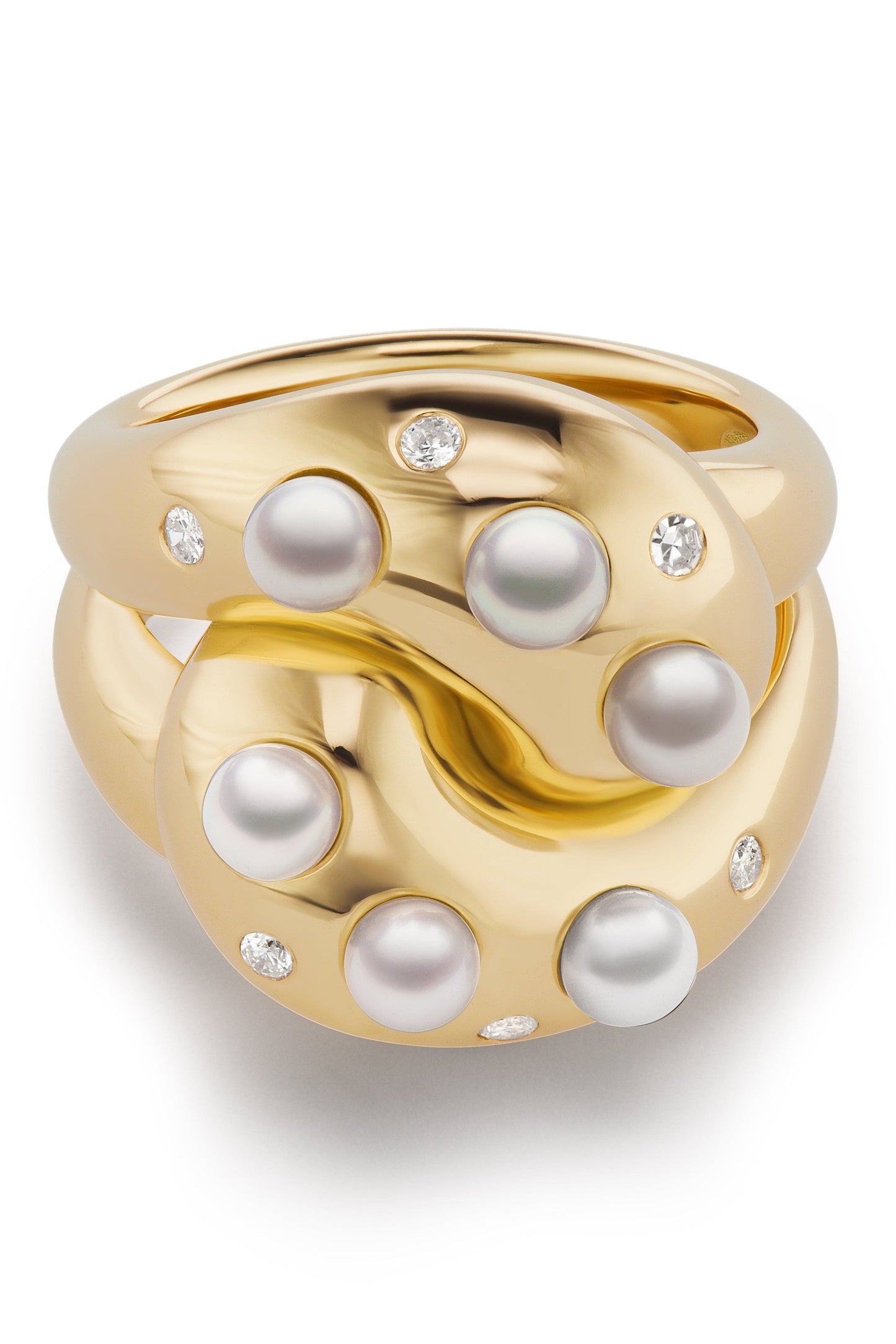 BRENT NEALE-Pearl and Diamond Knot Ring-YELLOW GOLD