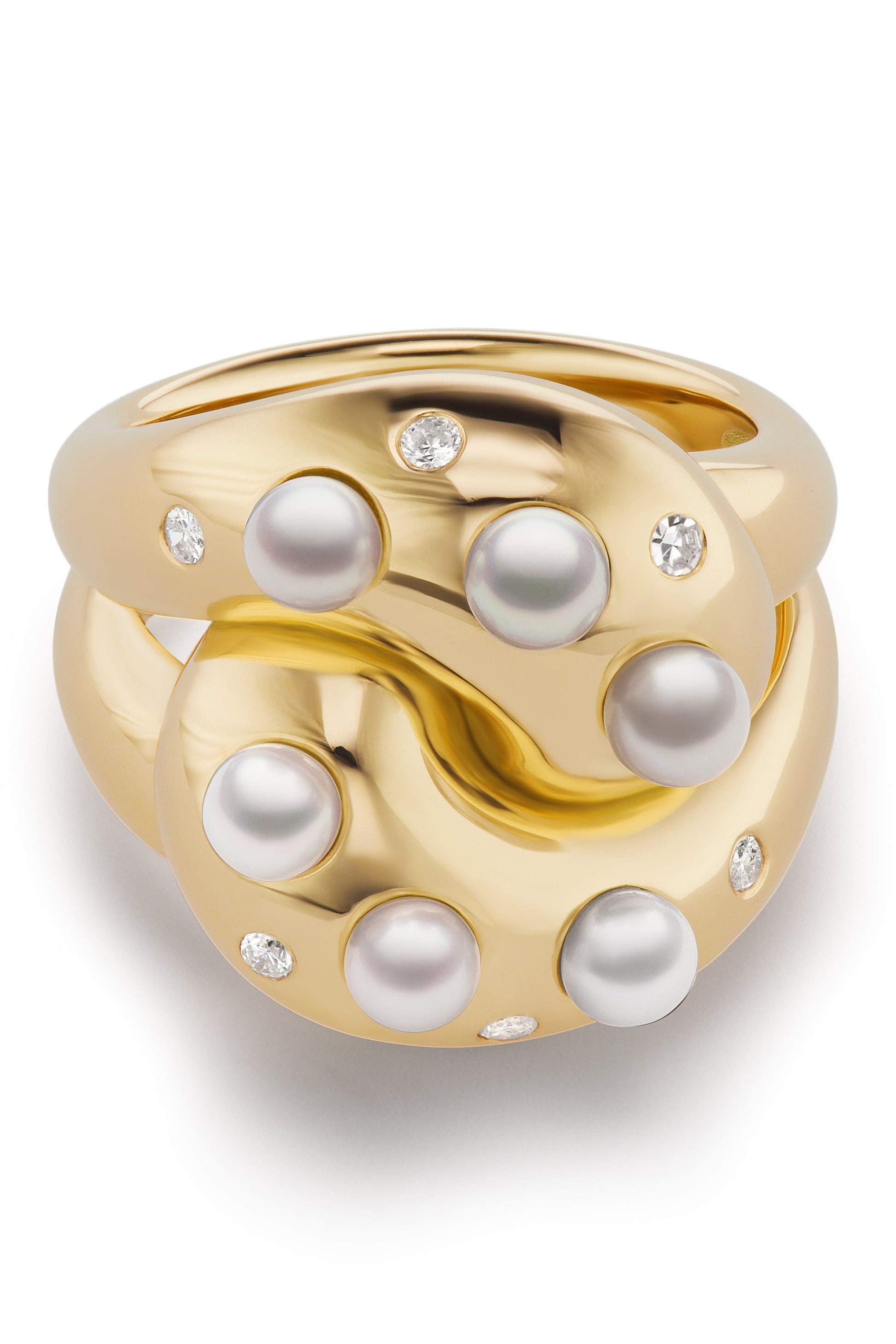 BRENT NEALE-Pearl and Diamond Knot Ring-YELLOW GOLD
