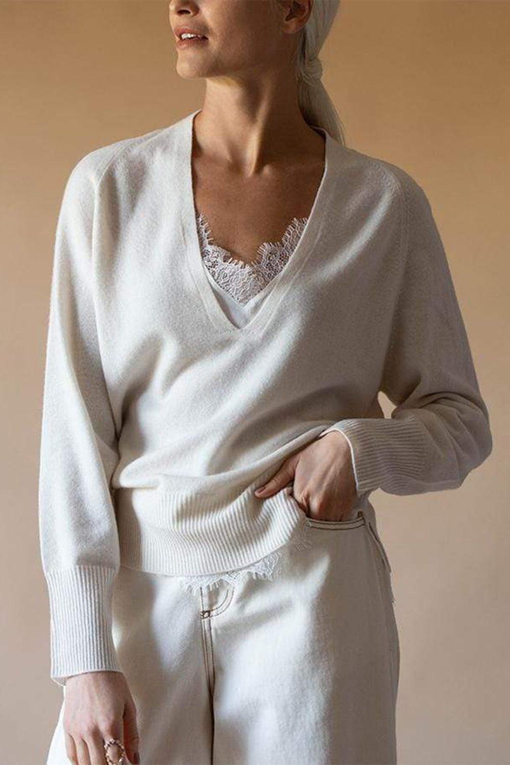 BROCHU WALKER-Lace Vee Layered Pullover Top-