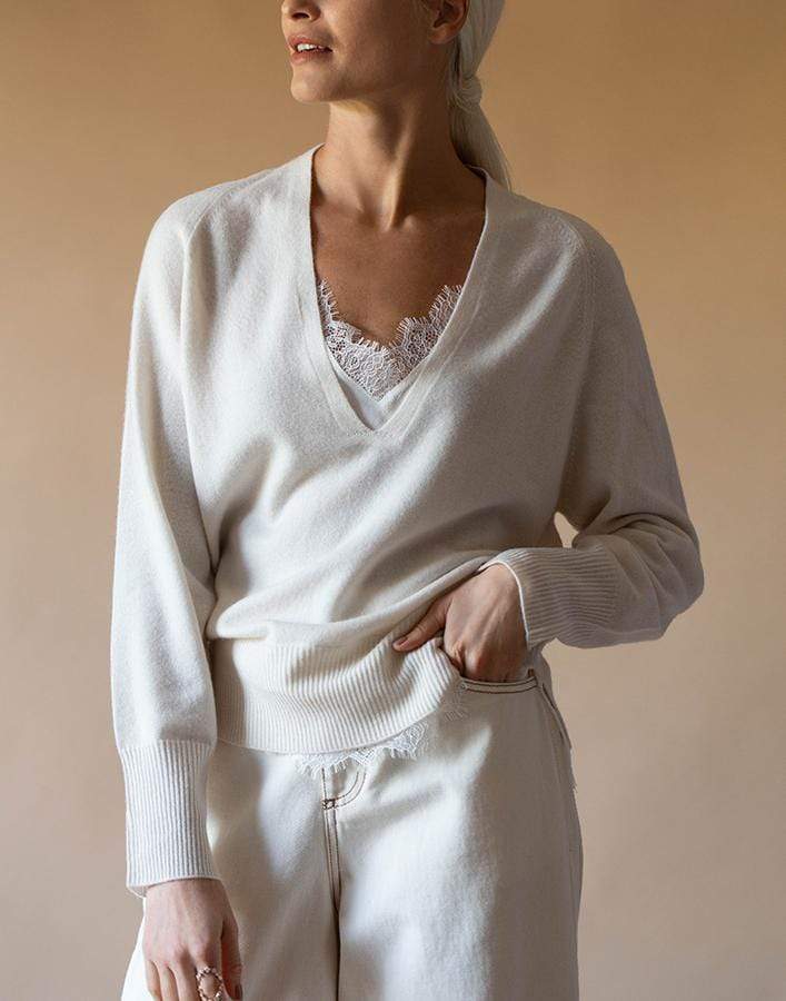 BROCHU WALKER-Ivory Lace Vee Looker Pullover-