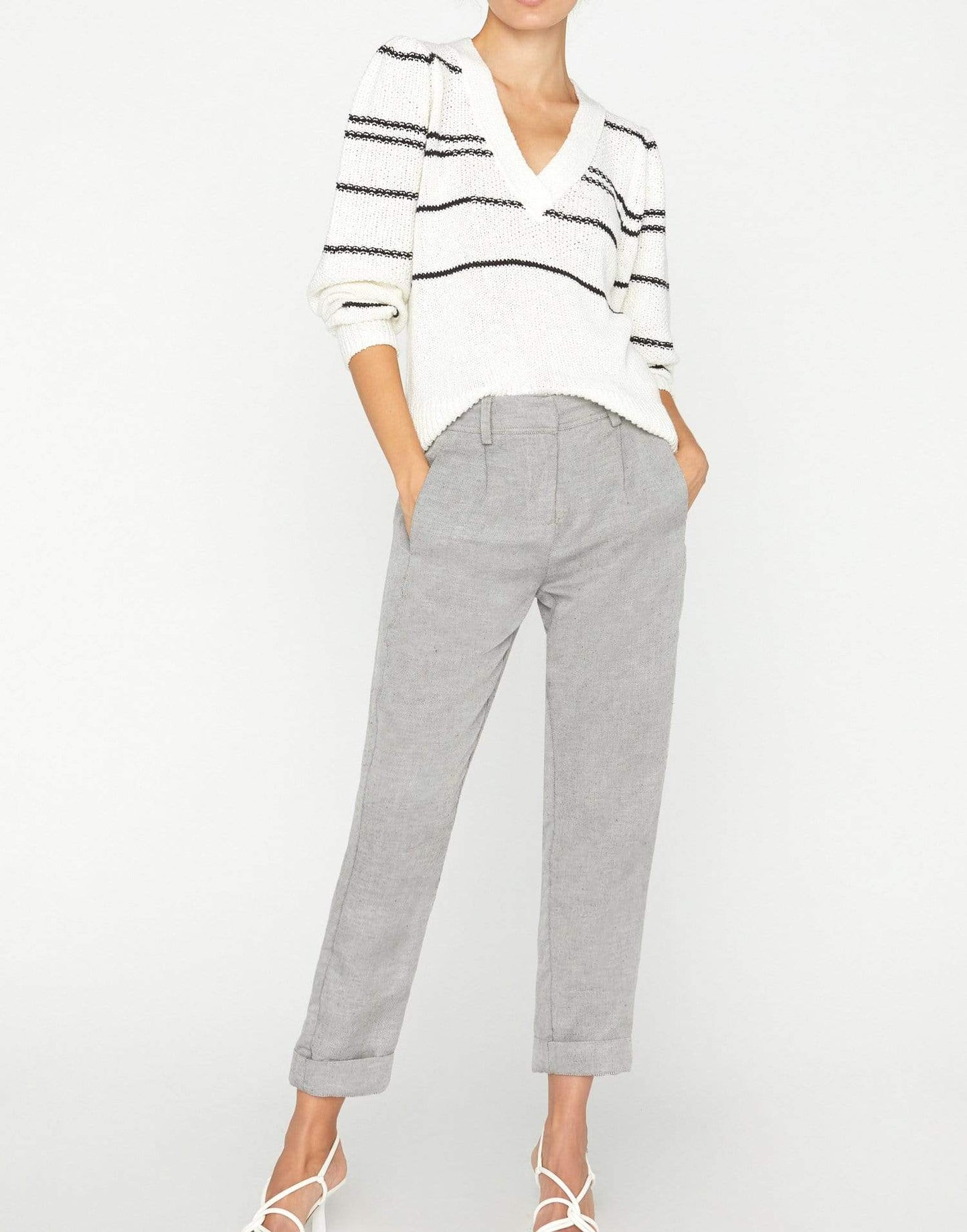 BROCHU WALKER-Sasha Striped Vee Sweater-