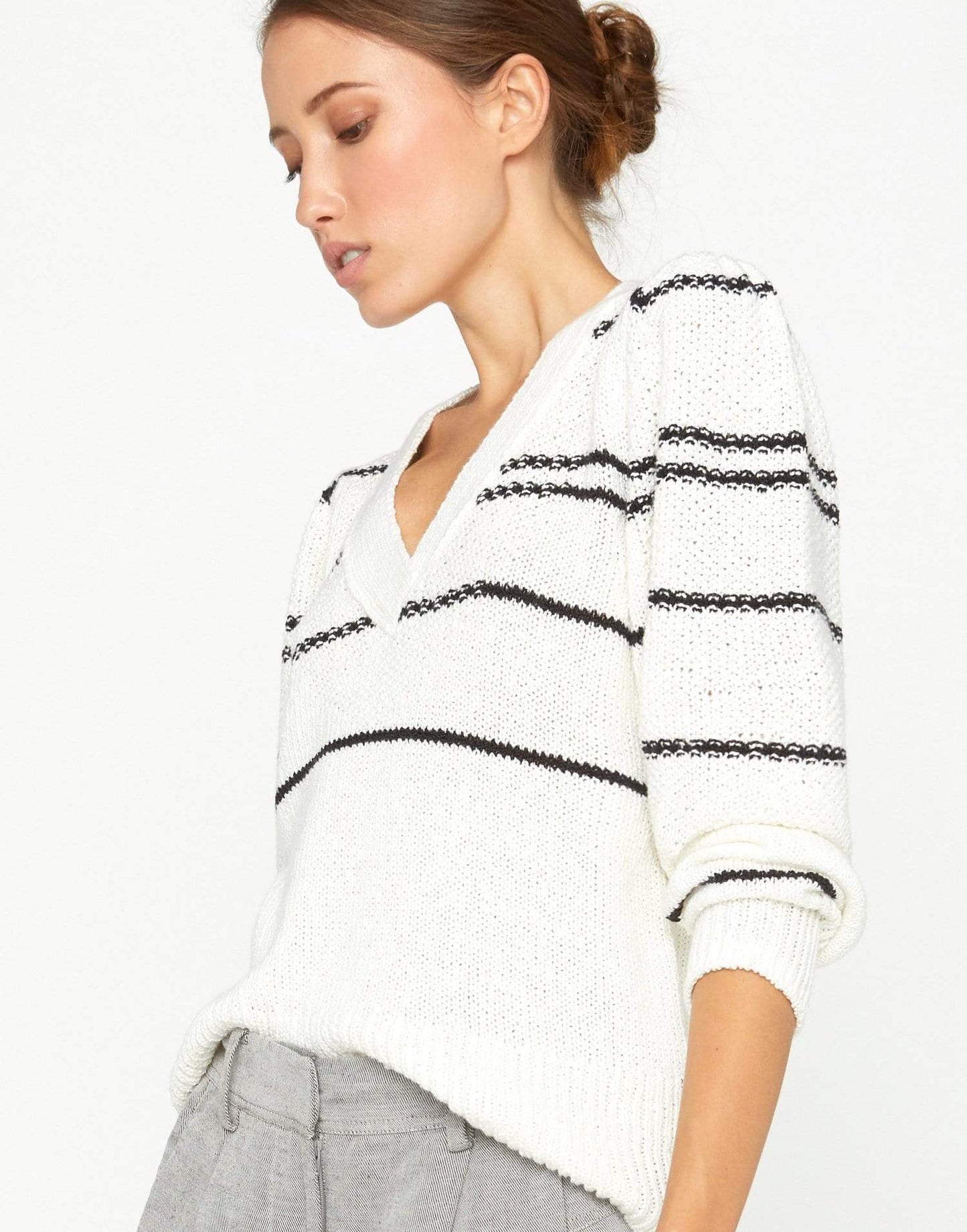 BROCHU WALKER-Sasha Striped Vee Sweater-