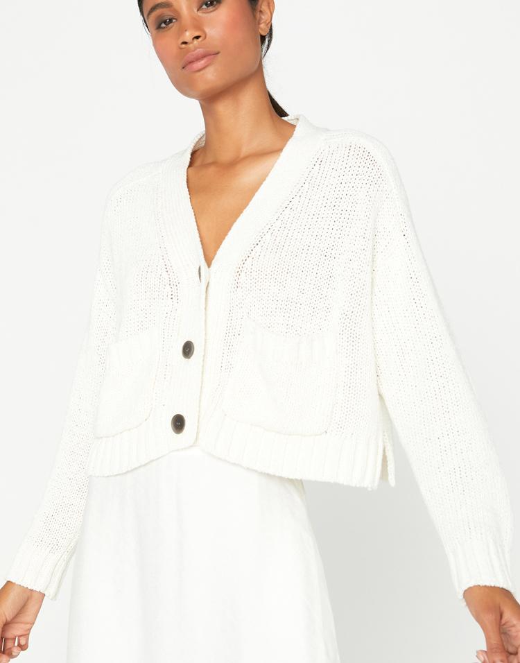 BROCHU WALKER-Cropped Linen Button Front Cardigan-