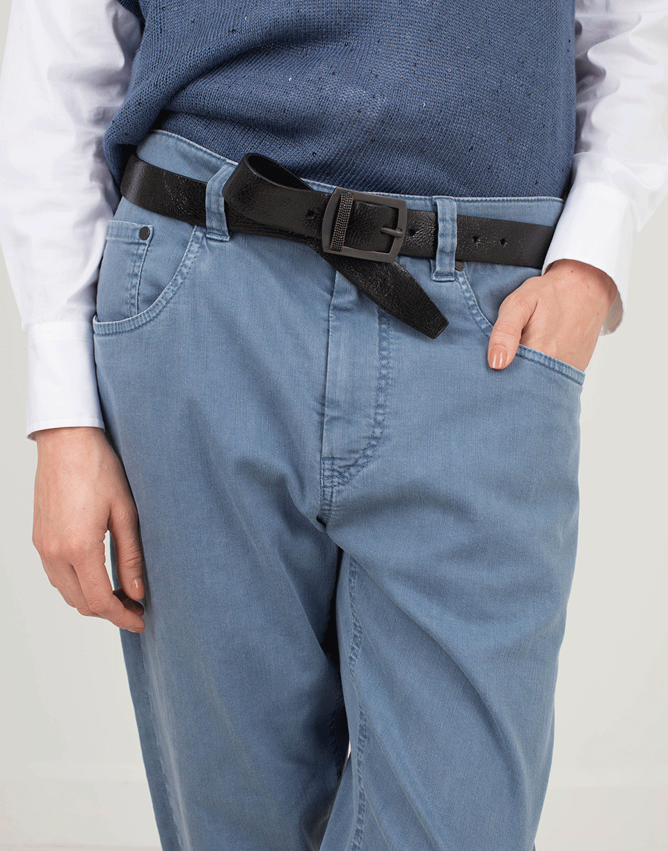 BRUNELLO CUCINELLI-Crinkle Leather Belt With Monili Loop-