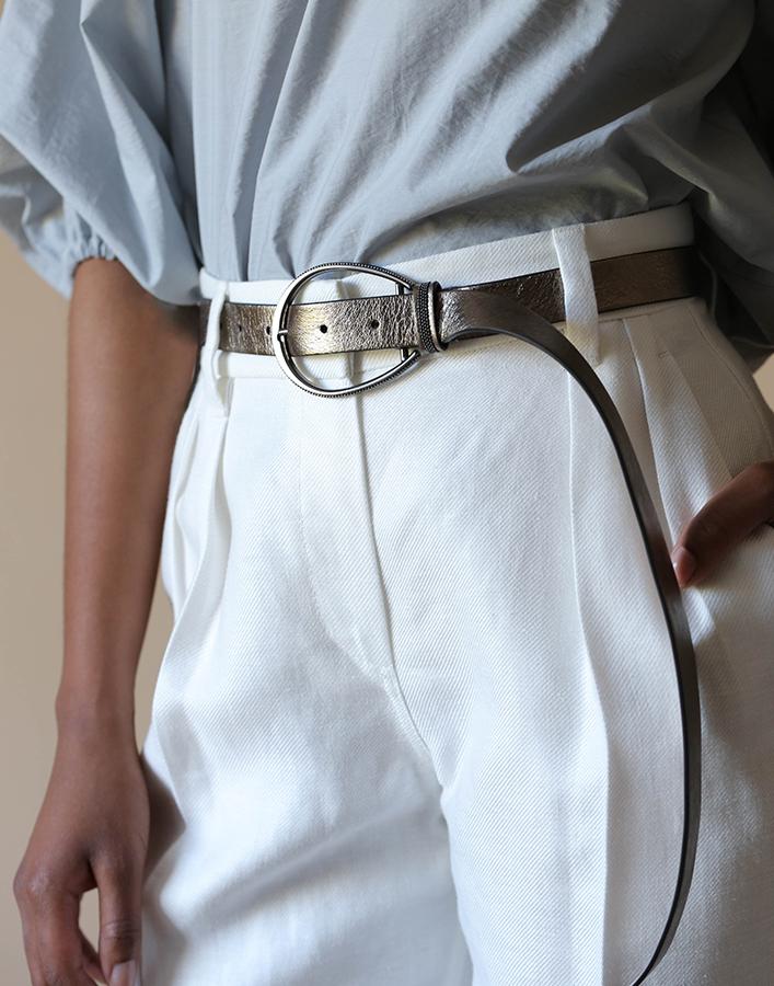 BRUNELLO CUCINELLI-Metallic Leather Buckle Belt-