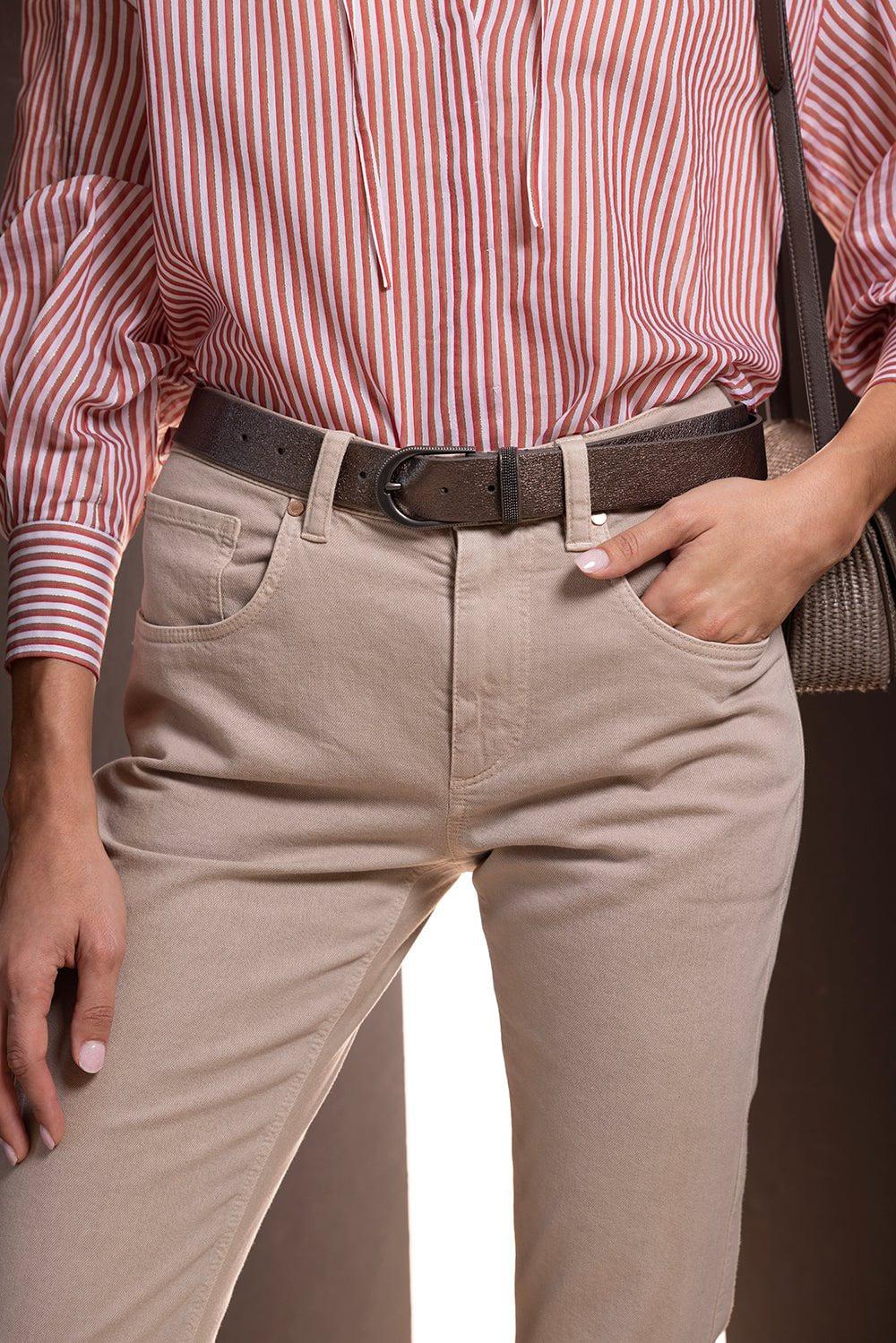 BRUNELLO CUCINELLI-Metallic Textured Leather Belt-