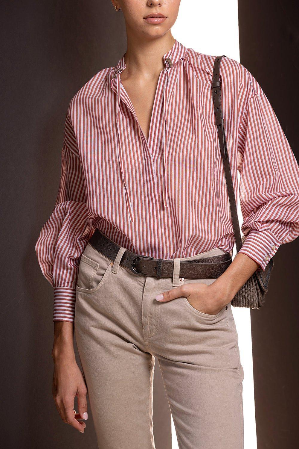  BRUNELLO CUCINELLI-Metallic Textured Leather Belt- 