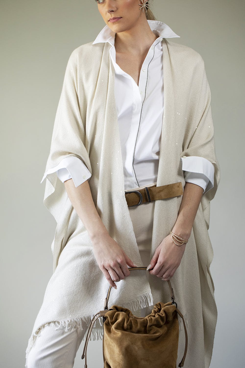 BRUNELLO CUCINELLI-Suede Belt With Monili Belt Loop-