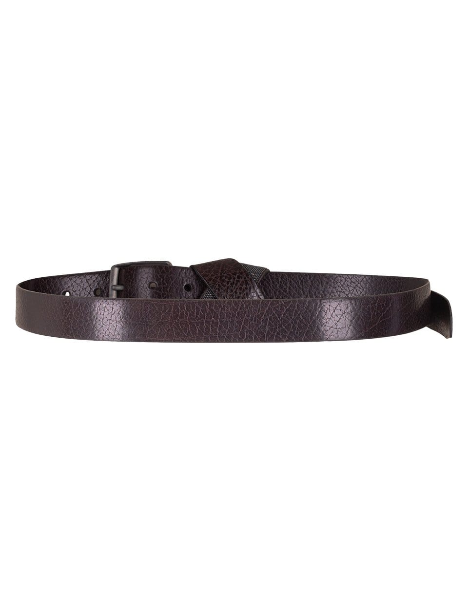 BRUNELLO CUCINELLI-Coffee Hammered Shiny Leather Monili Cross Belt-