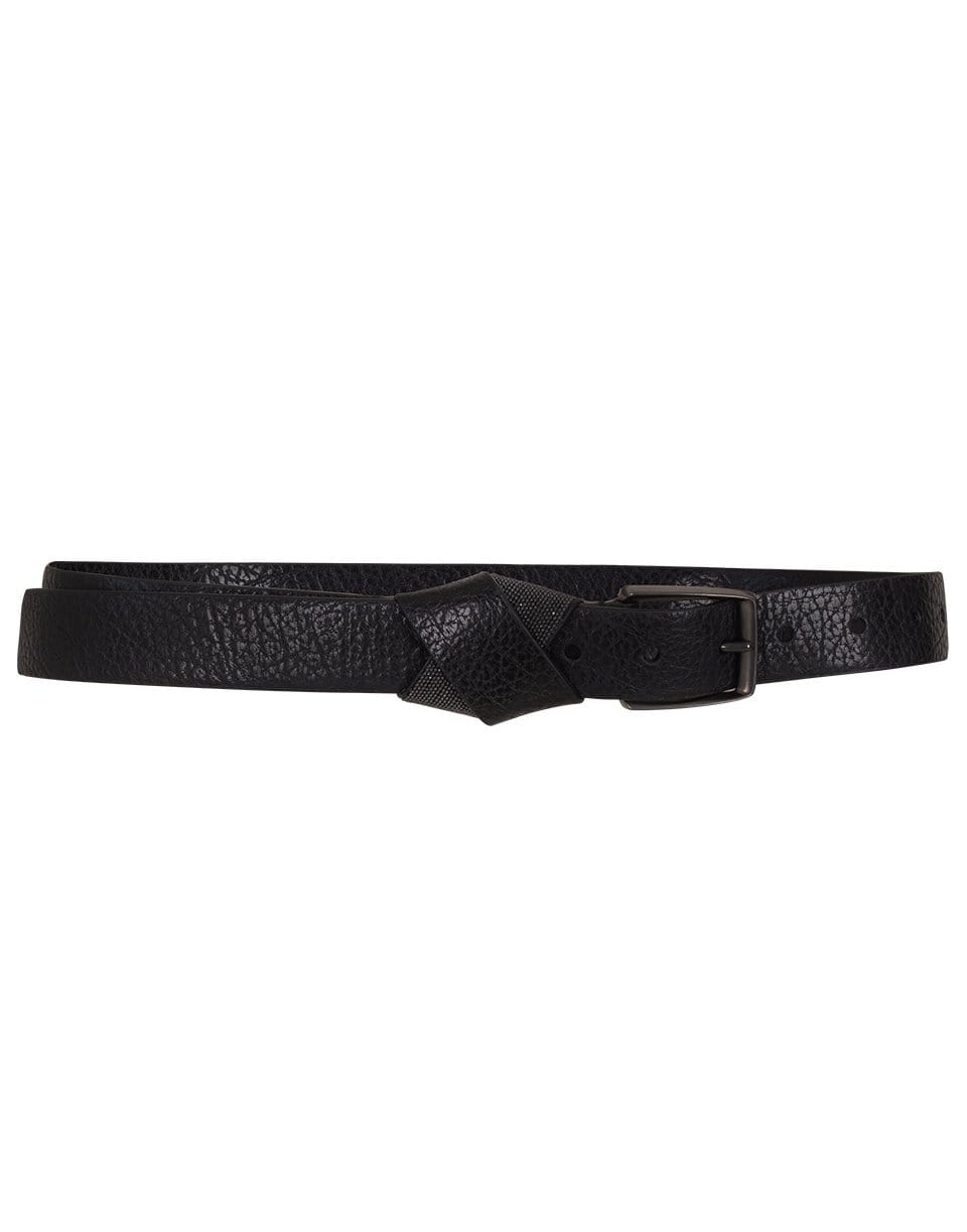 BRUNELLO CUCINELLI-Nero Hammered Shiny Leather Monili Cross Belt-