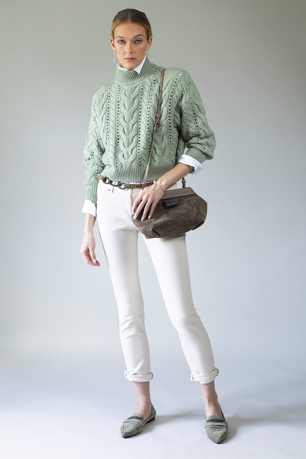 BRUNELLO CUCINELLI-Suede Thin Belt With Monili-