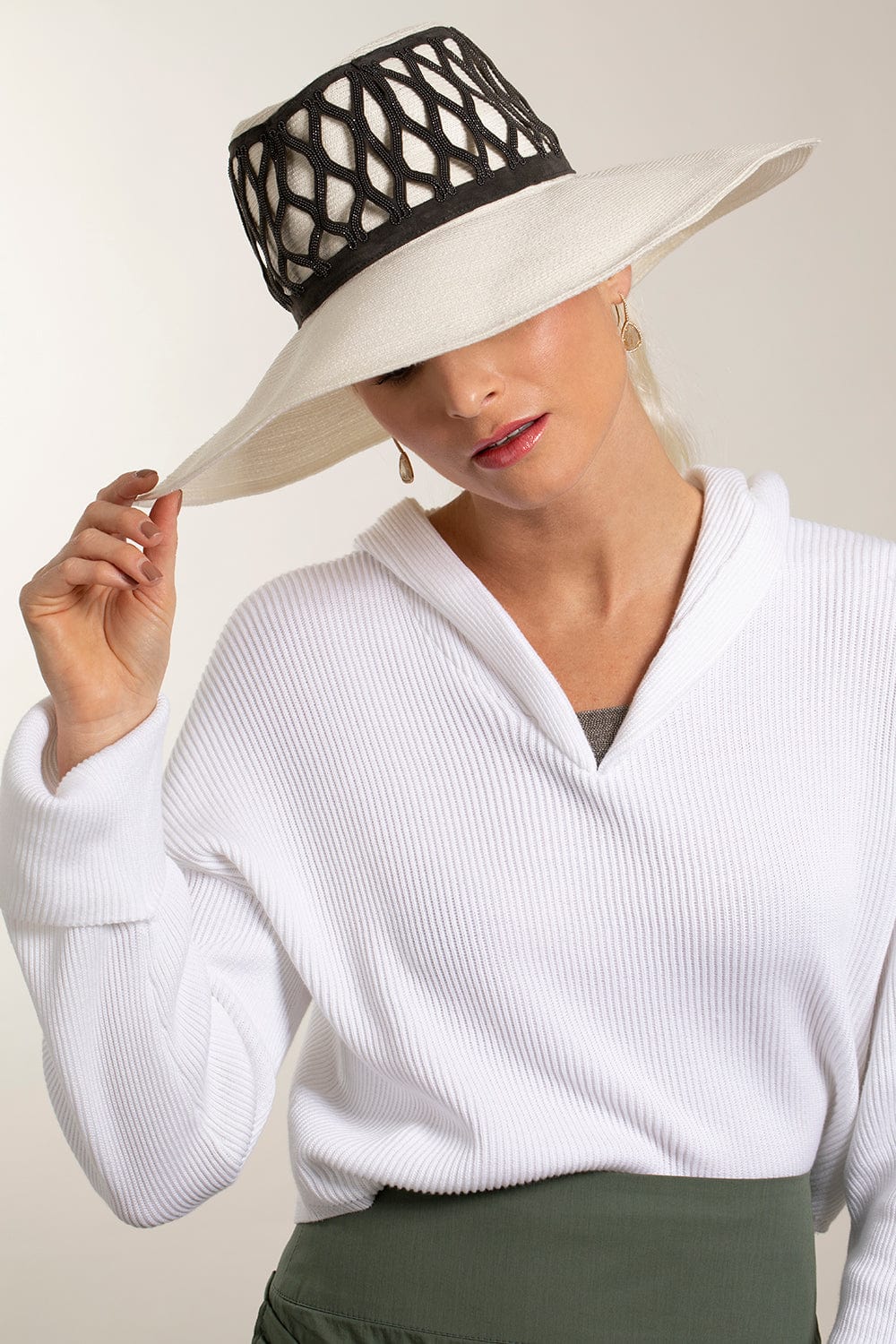BRUNELLO CUCINELLI-Straw Fedora With Monili Trim - Black-