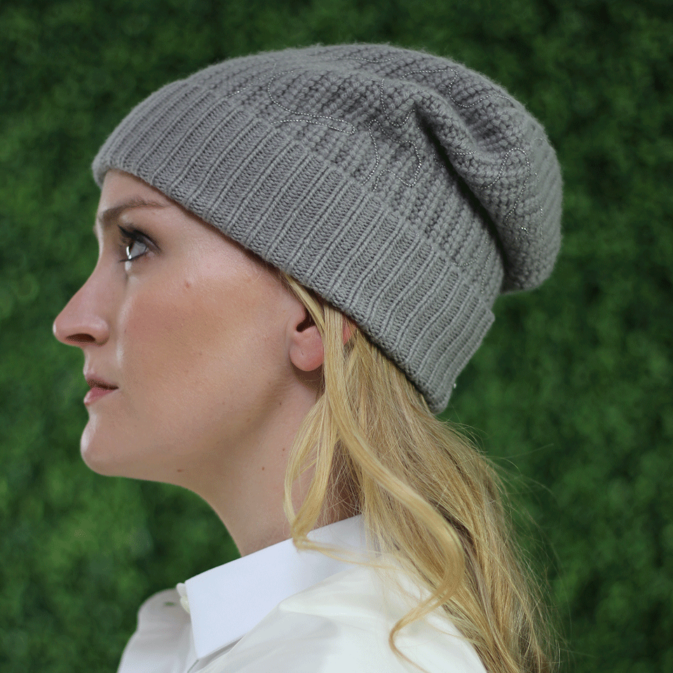 BRUNELLO CUCINELLI-Monili Embroidered Cashmere Beanie-CLAY