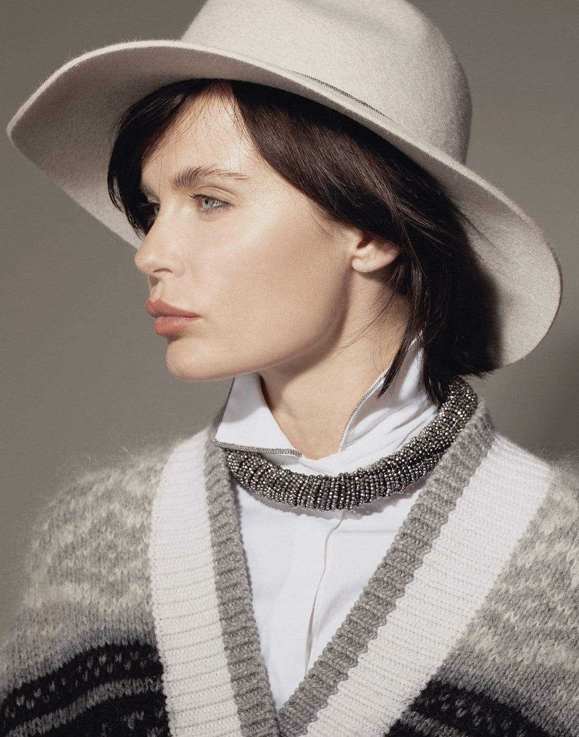 BRUNELLO CUCINELLI-Monili Trim Pressed Fur Hat-GREY