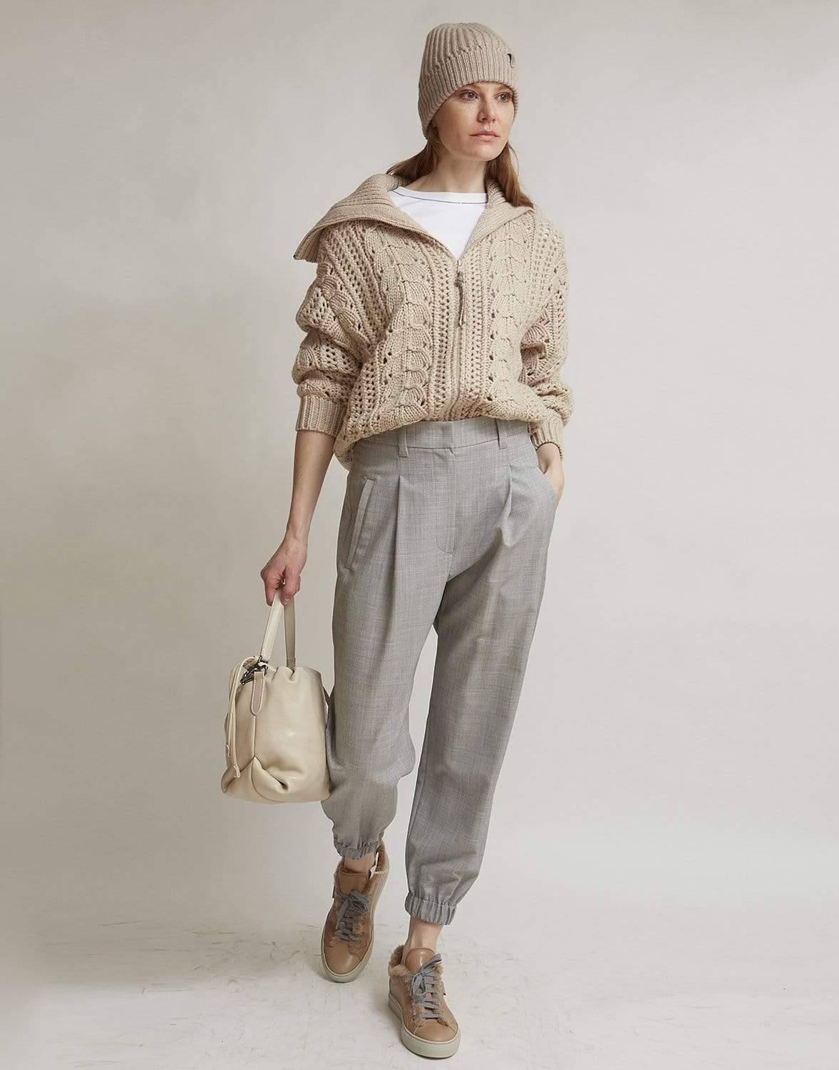 BRUNELLO CUCINELLI-Monili Tab Cashmere Ribbed Hat-HONEY