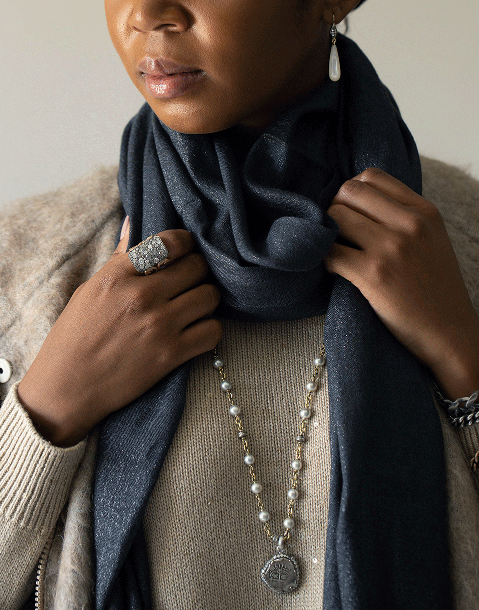 BRUNELLO CUCINELLI-Anthracite Cashmere Silk and Lurex Scarf-ANTHRACI