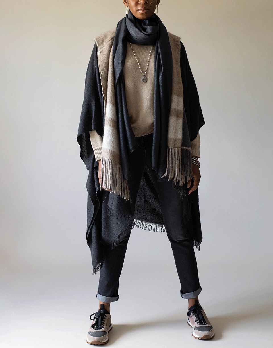 BRUNELLO CUCINELLI-Anthracite Cashmere Silk and Lurex Scarf-ANTHRACI