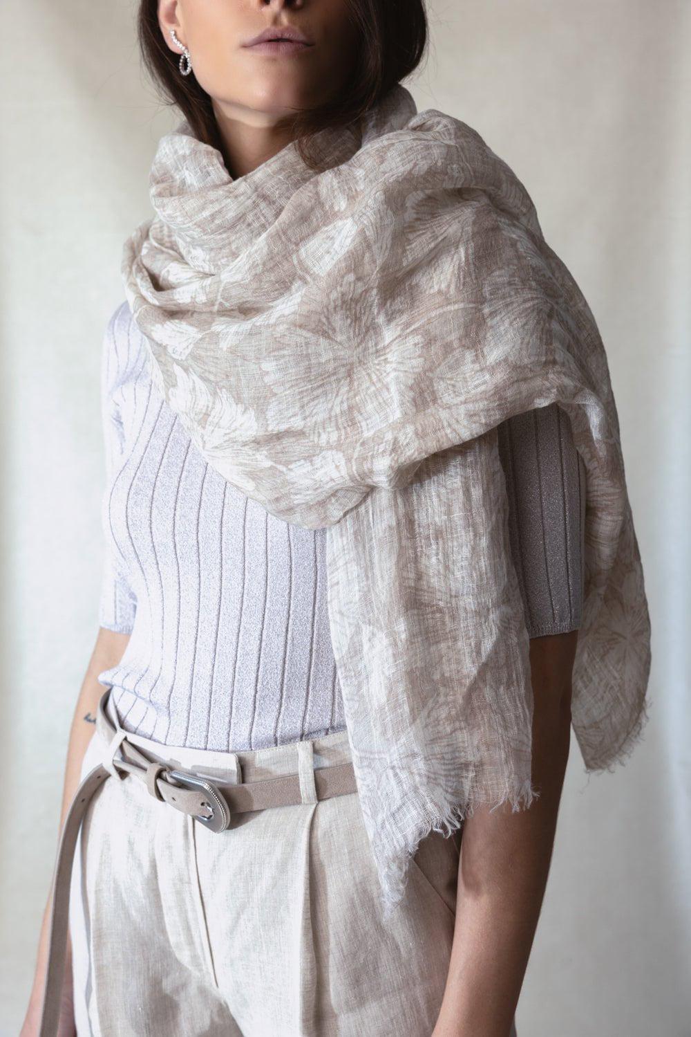 BRUNELLO CUCINELLI-Floral Printed Scarf-BGE/BIAN