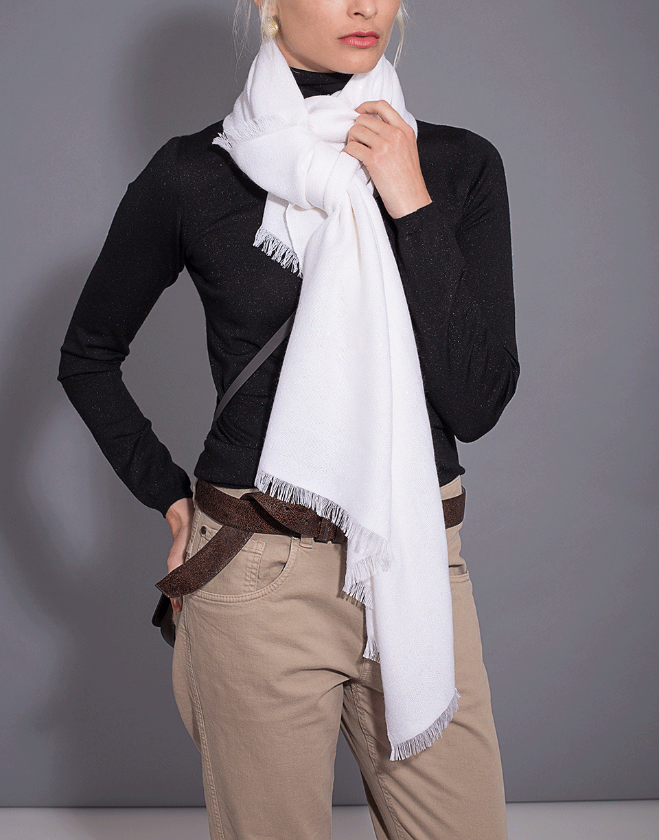 BRUNELLO CUCINELLI-Cashmere Silk Paillette Scarf-BIANCO