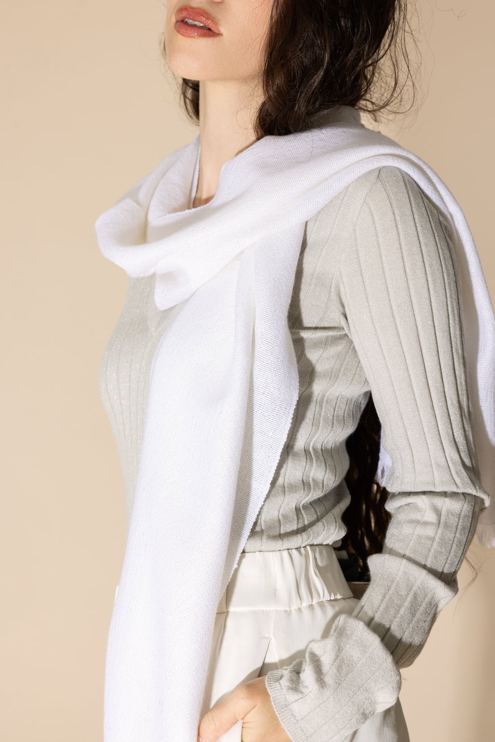 BRUNELLO CUCINELLI-Pailette Scarf - Bianco-BIANCO