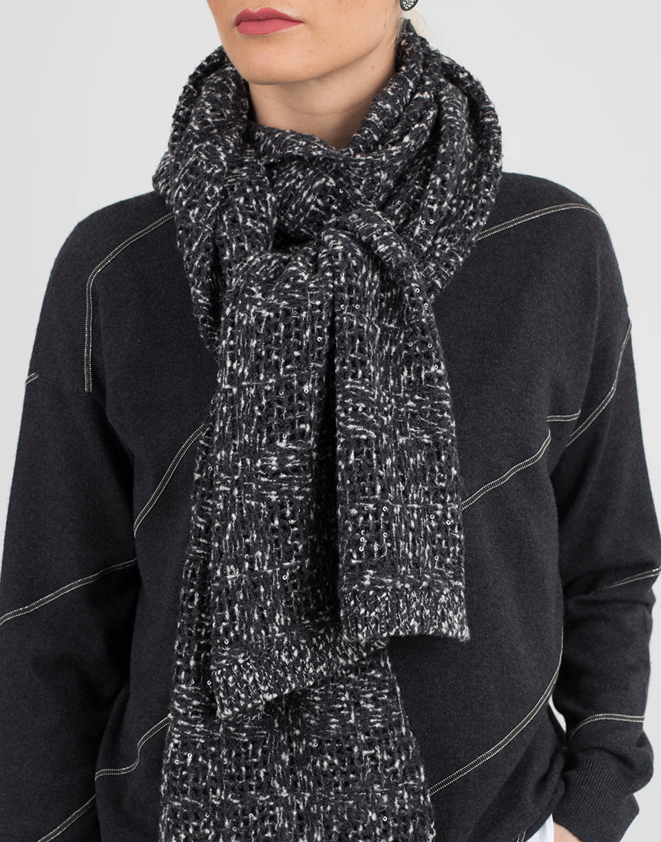 BRUNELLO CUCINELLI-Luxury Knit Scarf-BLK/WHT