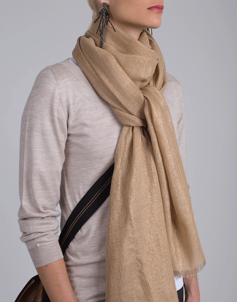 BRUNELLO CUCINELLI-Cashmere And Silk Lurex Scarf-CAMEL